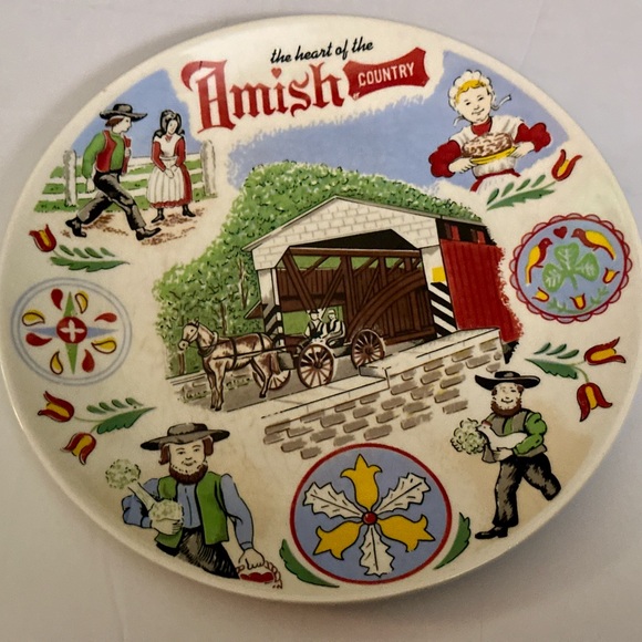 Vintage Amish Folk Art Plate, Collectible & Rustic Home Decor, Good Condition - Picture 2 of 14